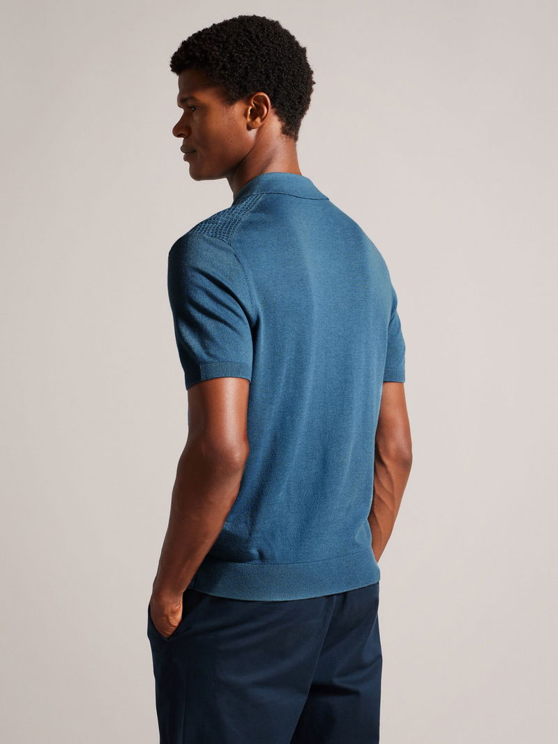 Polo Ted Baker - Manga Corta - Textura Geográfica - Azul Marino