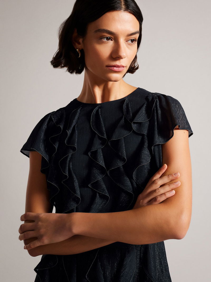 TED BAKER Dollei Ruffle Metal Ball Trim Mini Dress | endource