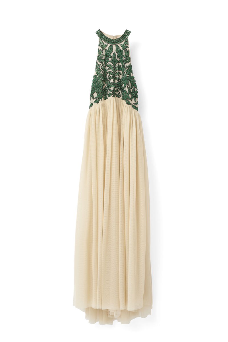 green emerald velvet dress Ganni Crinkled Satin Slip Dress