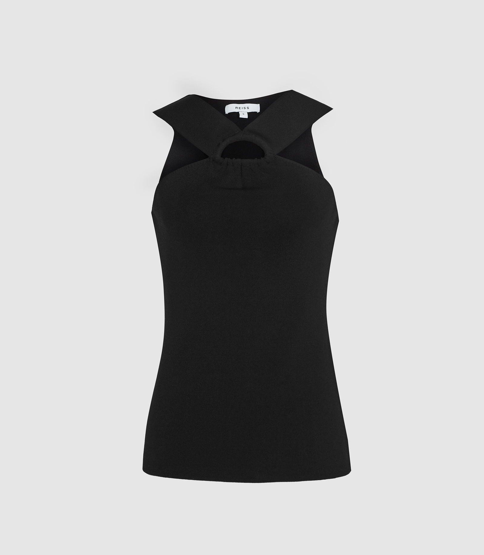 REISS Katya D-Ring Halterneck Top in Black | Endource