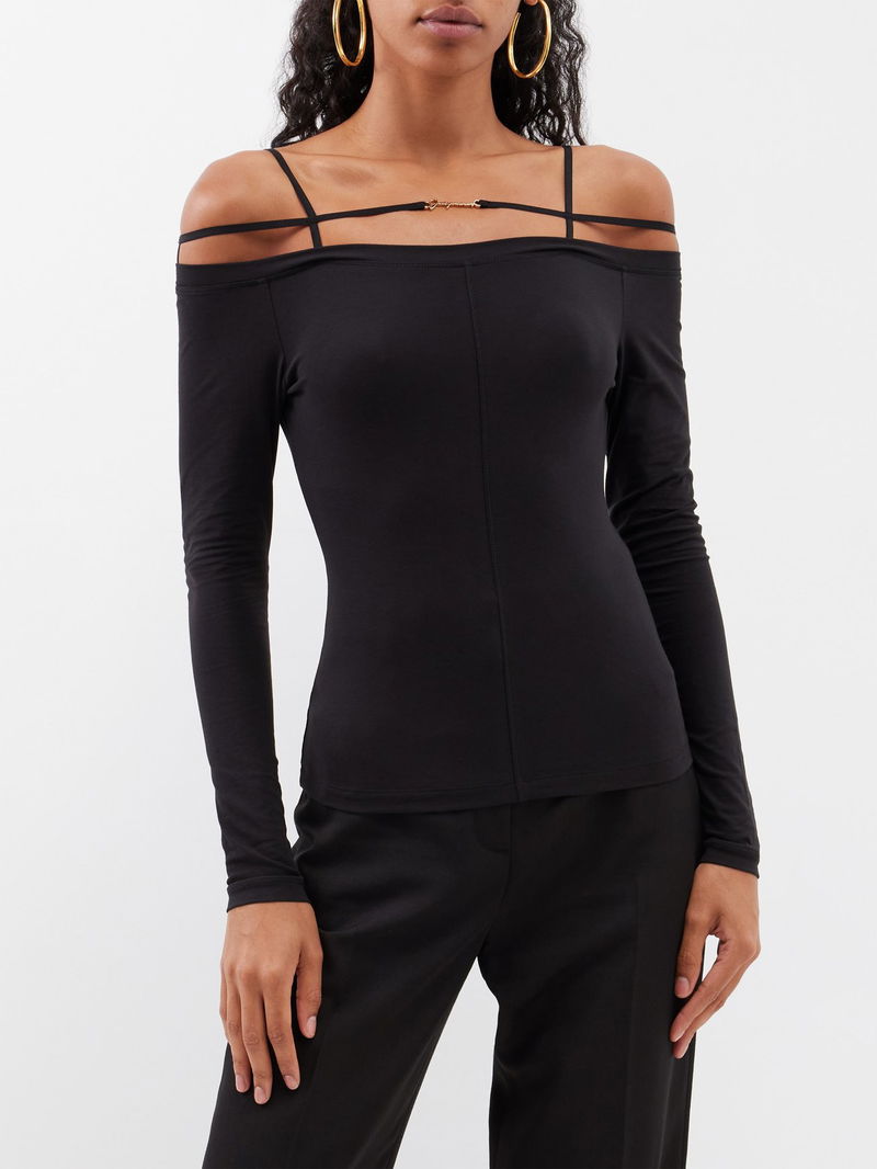 JACQUEMUS Sierra Off-The-Shoulder Cotton-Blend Top endource