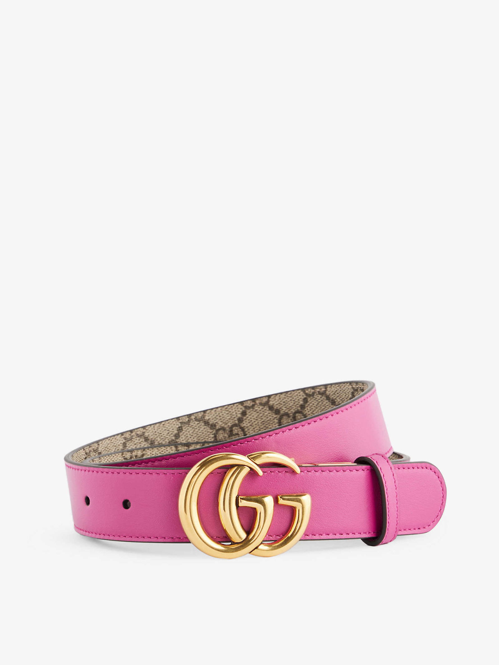 GUCCI 138445 Pink Green Cotton Leather Belt Gucci Grained Calfskin Small Logo Belt Bag Box Pink Green  main image 3