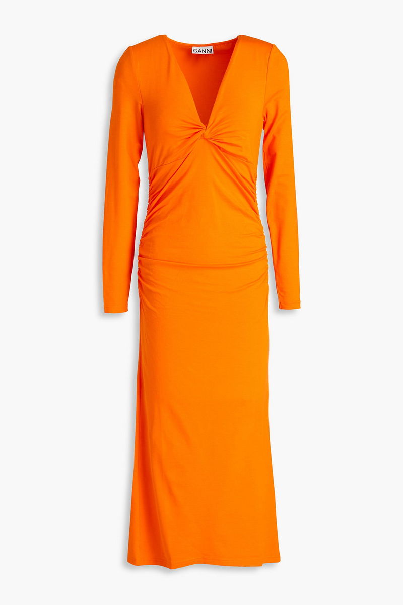 GANNI Twisted Midi Dress in Orange | endource