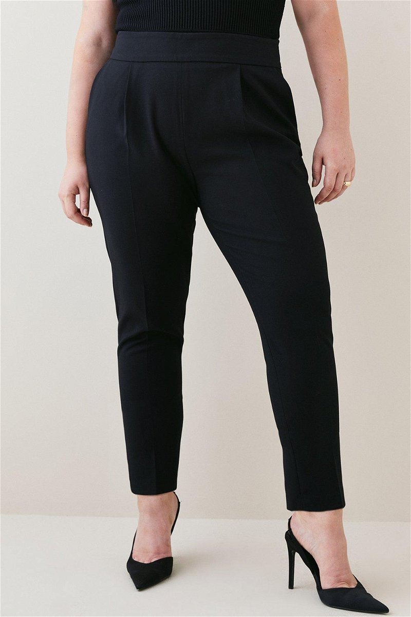 Plus Size Tailored Compact Stretch Split Hem Straight Pants | Karen Millen