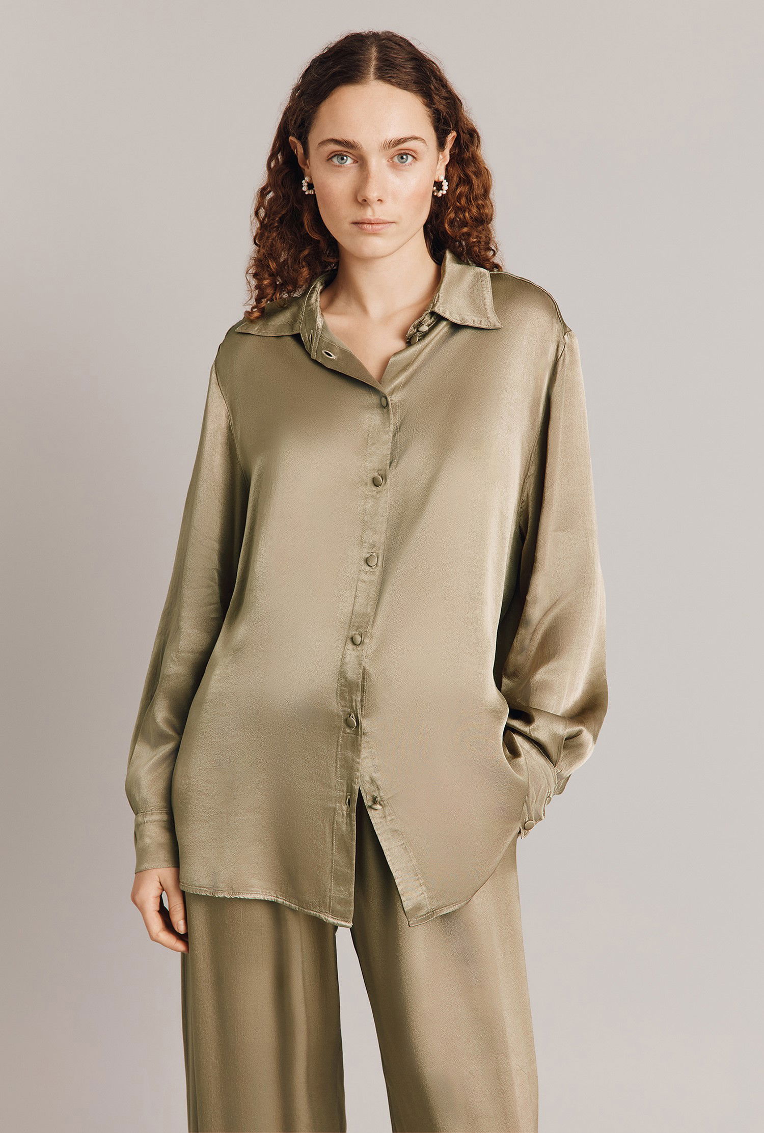Ellette Satin L S Shirt Fungi main image 0