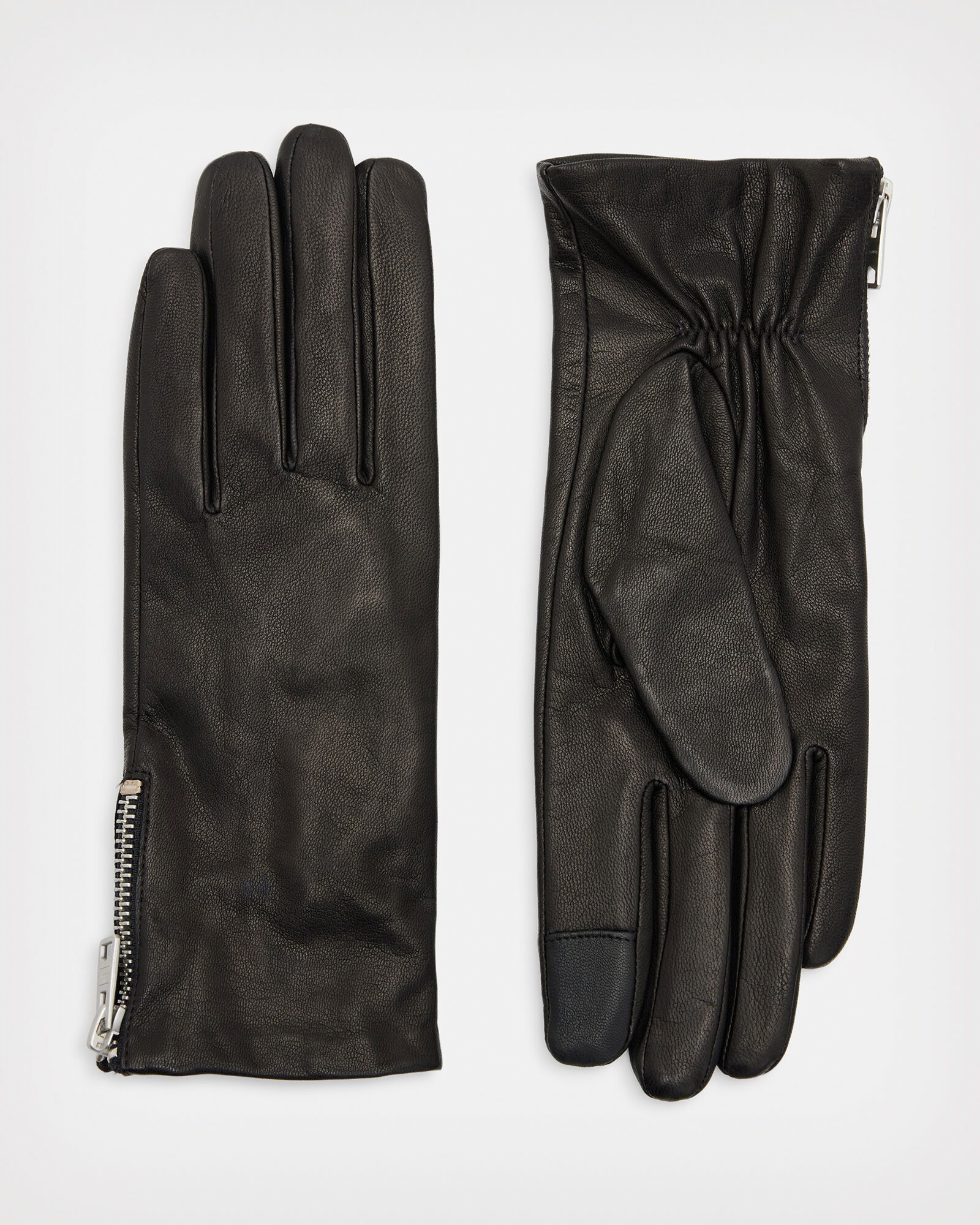 ALLSAINTS Cleo Leather Gloves in BLACK/DULL NICKEL | Endource