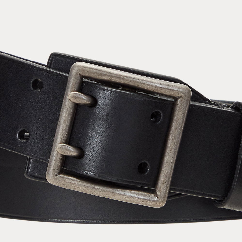 Ralph Lauren Black Leather double prong Belt with Silver-Tone Buckle Double-Prong Leather Belt main image 2